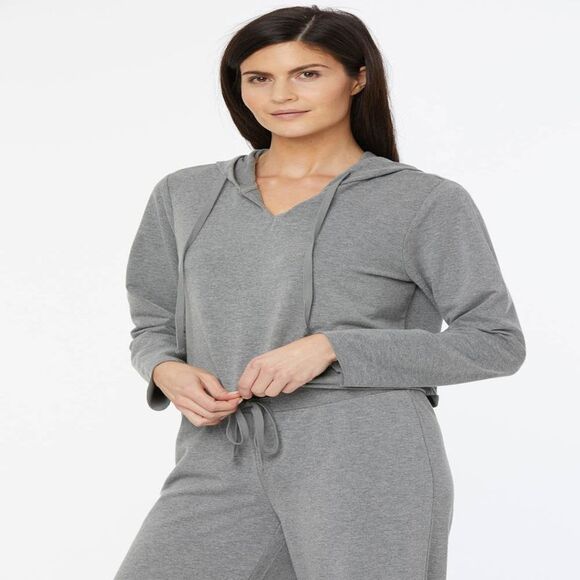 NYDJ Cropped Hoodie In Light Heather Grey L - Picture 2 of 3